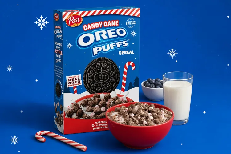 Oreo Puffs Cereal Drops a Limited-Edition Candy Cane Peppermint Mashup for the Holidays